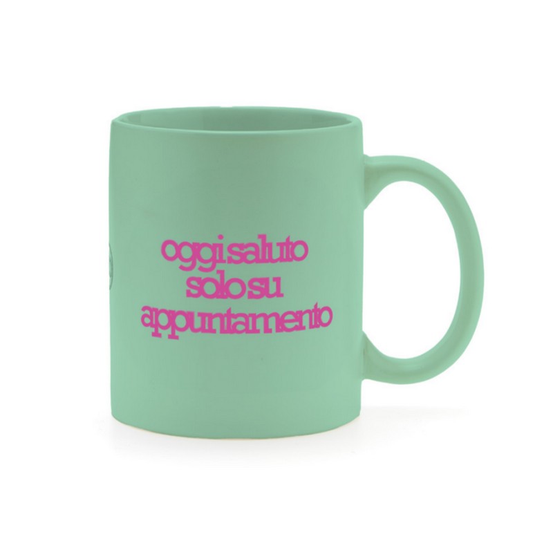 Tazza mug in ceramica verde acqua decorata con scritta 